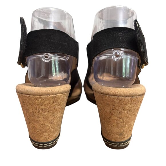 CLARKS Collection Helio Float Black Nubuck Wedge Heels Size 8 Adjustable Strap - Picture 5 of 11